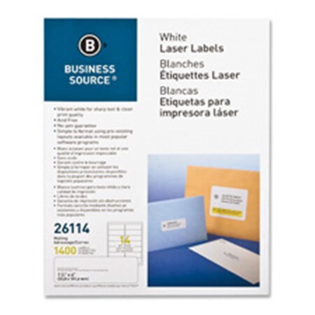 Business Source Mailing Labels- Laser- 1.33 in. x 4 in.- 1400-PK- White BSN26114